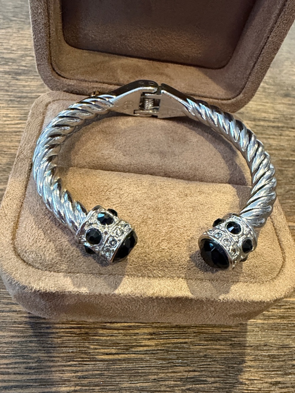 Banana Republic Silver-Tone Open Cuff Bracelet with Black Stones - Picture 2 of 5